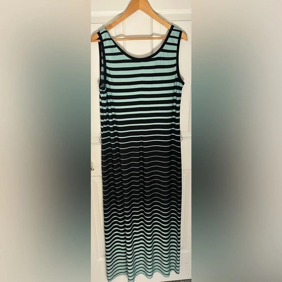 Connected Apparel Black and Teal Horizontal Striped Maxi Dress Size 14w - Picture 6 of 7